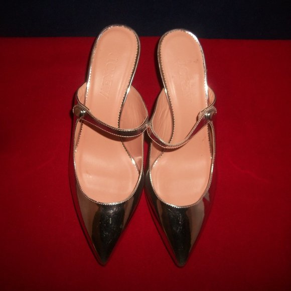 NWT J.Crew Colette Silver-Leather Pointy Side-Button-Strap Pumps Made in Italy - Picture 2 of 10